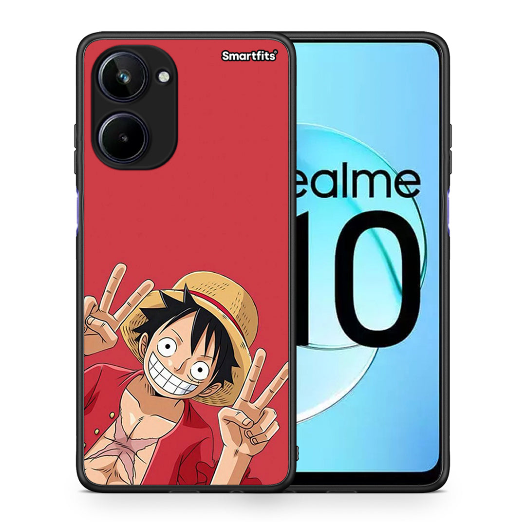 Θήκη Realme 10 Pirate Luffy από τη Smartfits με σχέδιο στο πίσω μέρος και μαύρο περίβλημα | Realme 10 Pirate Luffy Case with Colorful Back and Black Bezels