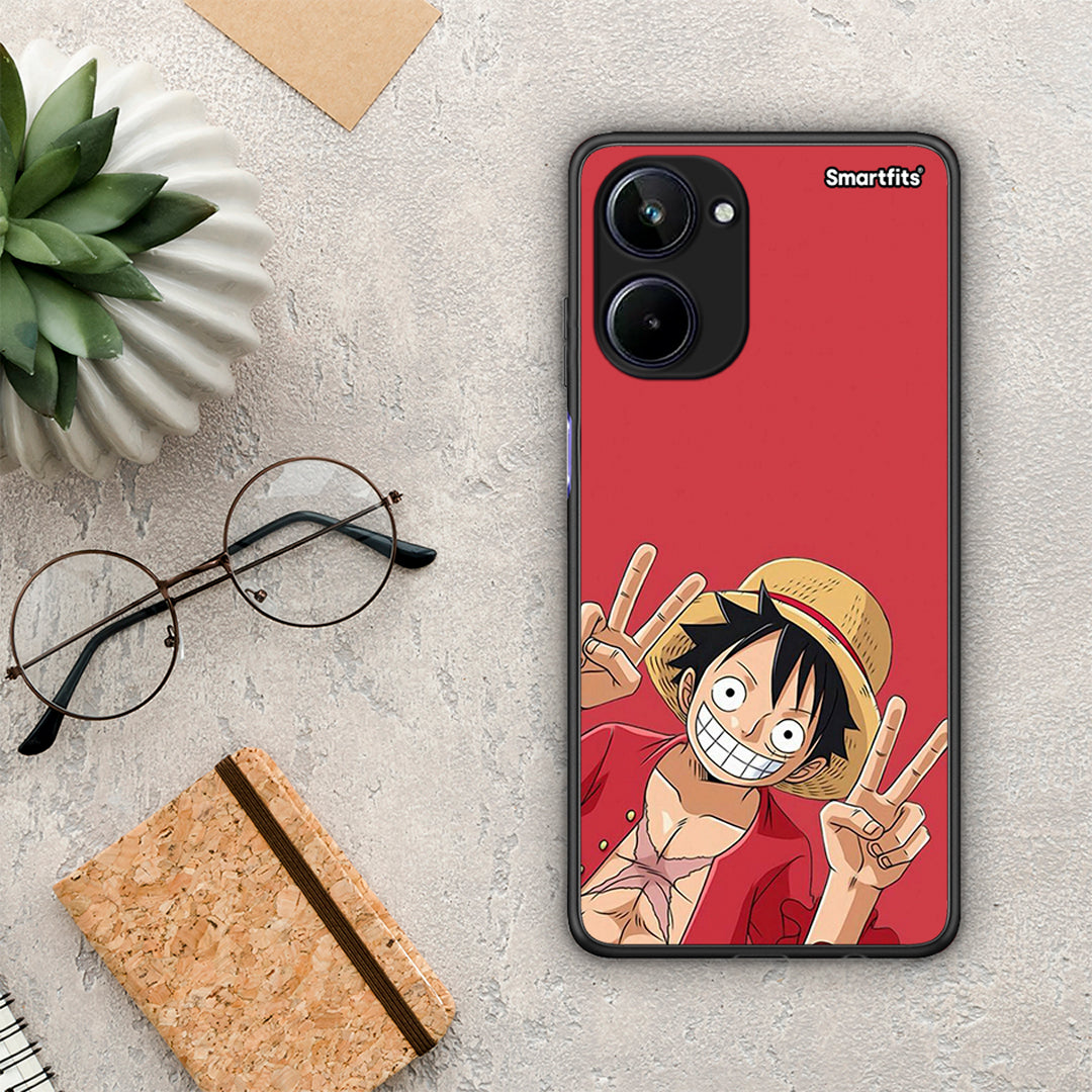 Θήκη Realme 10 Pirate Luffy από τη Smartfits με σχέδιο στο πίσω μέρος και μαύρο περίβλημα | Realme 10 Pirate Luffy Case with Colorful Back and Black Bezels