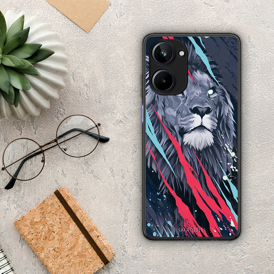 Θήκη Realme 10 PopArt Lion Designer από τη Smartfits με σχέδιο στο πίσω μέρος και μαύρο περίβλημα | Realme 10 PopArt Lion Designer Case with Colorful Back and Black Bezels