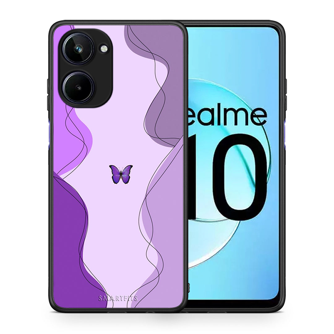 Θήκη Realme 10 Purple Mariposa από τη Smartfits με σχέδιο στο πίσω μέρος και μαύρο περίβλημα | Realme 10 Purple Mariposa Case with Colorful Back and Black Bezels