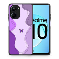 Thumbnail for Θήκη Realme 10 Purple Mariposa από τη Smartfits με σχέδιο στο πίσω μέρος και μαύρο περίβλημα | Realme 10 Purple Mariposa Case with Colorful Back and Black Bezels