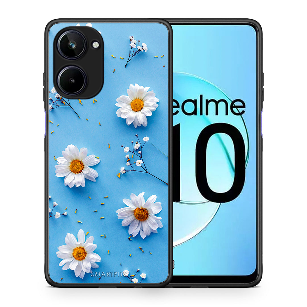 Θήκη Realme 10 Real Daisies από τη Smartfits με σχέδιο στο πίσω μέρος και μαύρο περίβλημα | Realme 10 Real Daisies Case with Colorful Back and Black Bezels