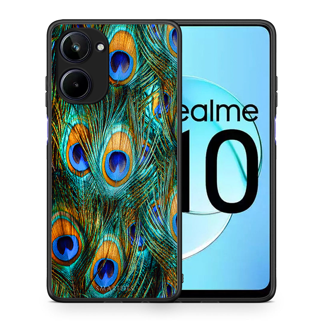 Θήκη Realme 10 Real Peacock Feathers από τη Smartfits με σχέδιο στο πίσω μέρος και μαύρο περίβλημα | Realme 10 Real Peacock Feathers Case with Colorful Back and Black Bezels