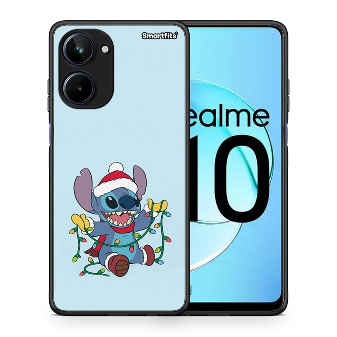 Θήκη Realme 10 Santa Stich από τη Smartfits με σχέδιο στο πίσω μέρος και μαύρο περίβλημα | Realme 10 Santa Stich Case with Colorful Back and Black Bezels