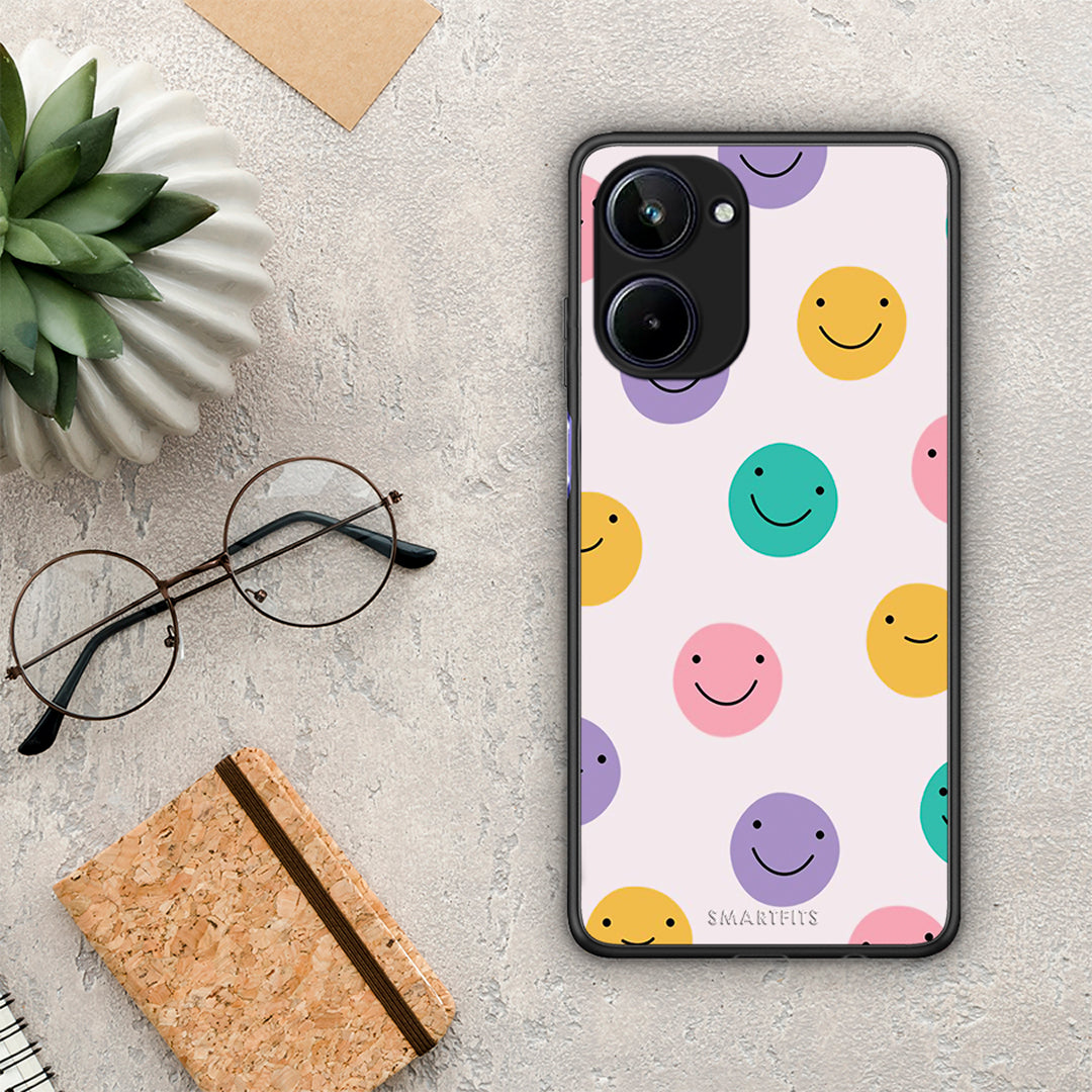 Θήκη Realme 10 Smiley Faces από τη Smartfits με σχέδιο στο πίσω μέρος και μαύρο περίβλημα | Realme 10 Smiley Faces Case with Colorful Back and Black Bezels