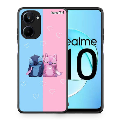 Θήκη Realme 10 Stitch And Angel από τη Smartfits με σχέδιο στο πίσω μέρος και μαύρο περίβλημα | Realme 10 Stitch And Angel Case with Colorful Back and Black Bezels