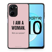 Thumbnail for Θήκη Realme 10 Superpower Woman από τη Smartfits με σχέδιο στο πίσω μέρος και μαύρο περίβλημα | Realme 10 Superpower Woman Case with Colorful Back and Black Bezels