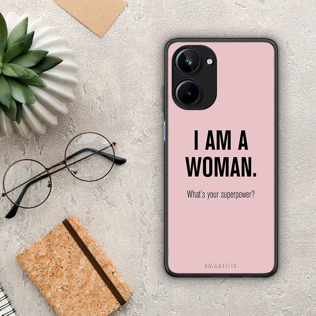 Θήκη Realme 10 Superpower Woman από τη Smartfits με σχέδιο στο πίσω μέρος και μαύρο περίβλημα | Realme 10 Superpower Woman Case with Colorful Back and Black Bezels