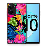 Thumbnail for Θήκη Realme 10 Tropical Flowers από τη Smartfits με σχέδιο στο πίσω μέρος και μαύρο περίβλημα | Realme 10 Tropical Flowers Case with Colorful Back and Black Bezels