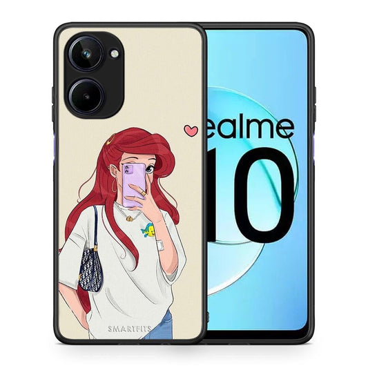 Θήκη Realme 10 Walking Mermaid από τη Smartfits με σχέδιο στο πίσω μέρος και μαύρο περίβλημα | Realme 10 Walking Mermaid Case with Colorful Back and Black Bezels