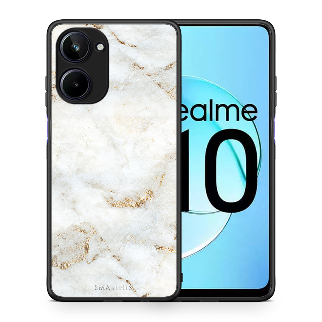 Θήκη Realme 10 White Gold Marble από τη Smartfits με σχέδιο στο πίσω μέρος και μαύρο περίβλημα | Realme 10 White Gold Marble Case with Colorful Back and Black Bezels