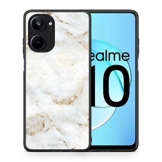 Θήκη Realme 10 White Gold Marble από τη Smartfits με σχέδιο στο πίσω μέρος και μαύρο περίβλημα | Realme 10 White Gold Marble Case with Colorful Back and Black Bezels