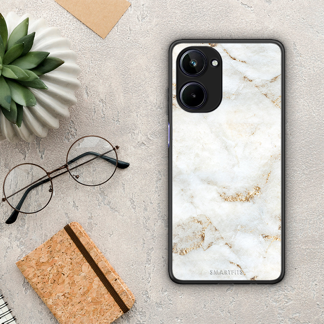 Θήκη Realme 10 White Gold Marble από τη Smartfits με σχέδιο στο πίσω μέρος και μαύρο περίβλημα | Realme 10 White Gold Marble Case with Colorful Back and Black Bezels