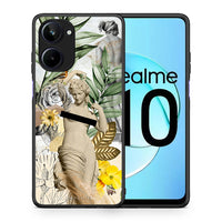 Thumbnail for Θήκη Realme 10 Woman Statue από τη Smartfits με σχέδιο στο πίσω μέρος και μαύρο περίβλημα | Realme 10 Woman Statue Case with Colorful Back and Black Bezels