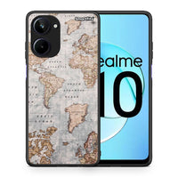 Thumbnail for Θήκη Realme 10 World Map από τη Smartfits με σχέδιο στο πίσω μέρος και μαύρο περίβλημα | Realme 10 World Map Case with Colorful Back and Black Bezels