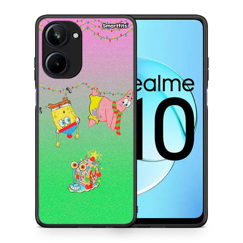 Θήκη Realme 10 Xmas Lights από τη Smartfits με σχέδιο στο πίσω μέρος και μαύρο περίβλημα | Realme 10 Xmas Lights Case with Colorful Back and Black Bezels