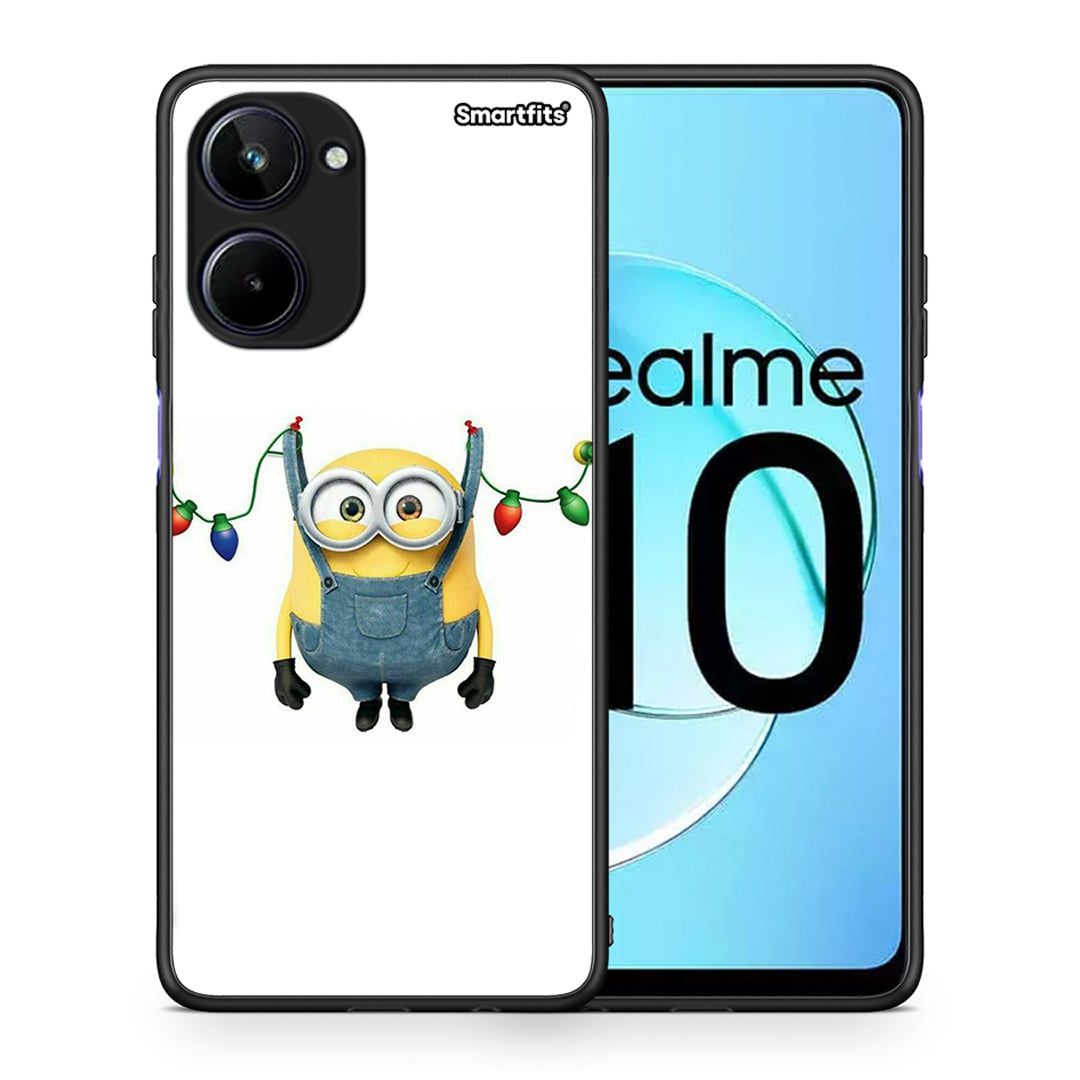 Θήκη Realme 10 Xmas Minion Lights από τη Smartfits με σχέδιο στο πίσω μέρος και μαύρο περίβλημα | Realme 10 Xmas Minion Lights Case with Colorful Back and Black Bezels