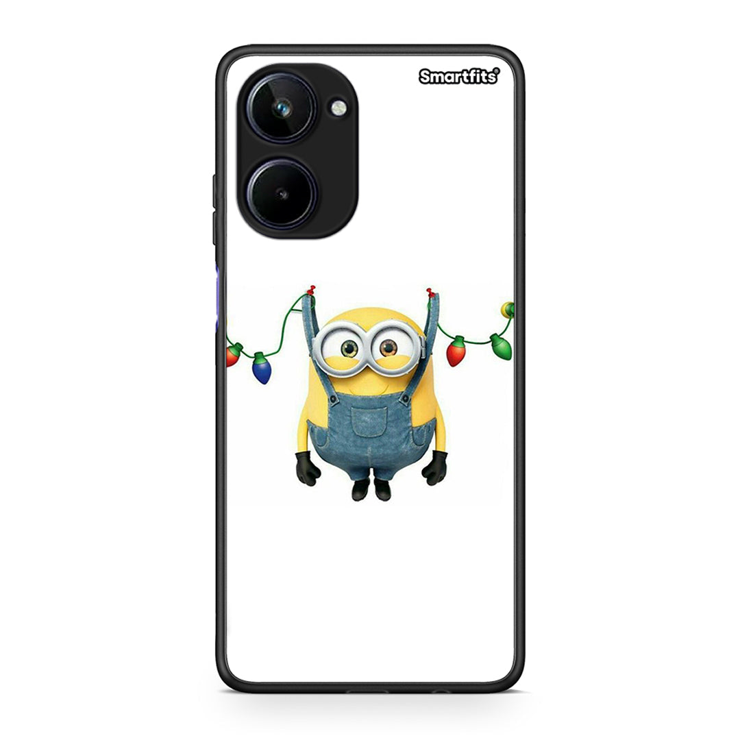 Θήκη Realme 10 Xmas Minion Lights από τη Smartfits με σχέδιο στο πίσω μέρος και μαύρο περίβλημα | Realme 10 Xmas Minion Lights Case with Colorful Back and Black Bezels