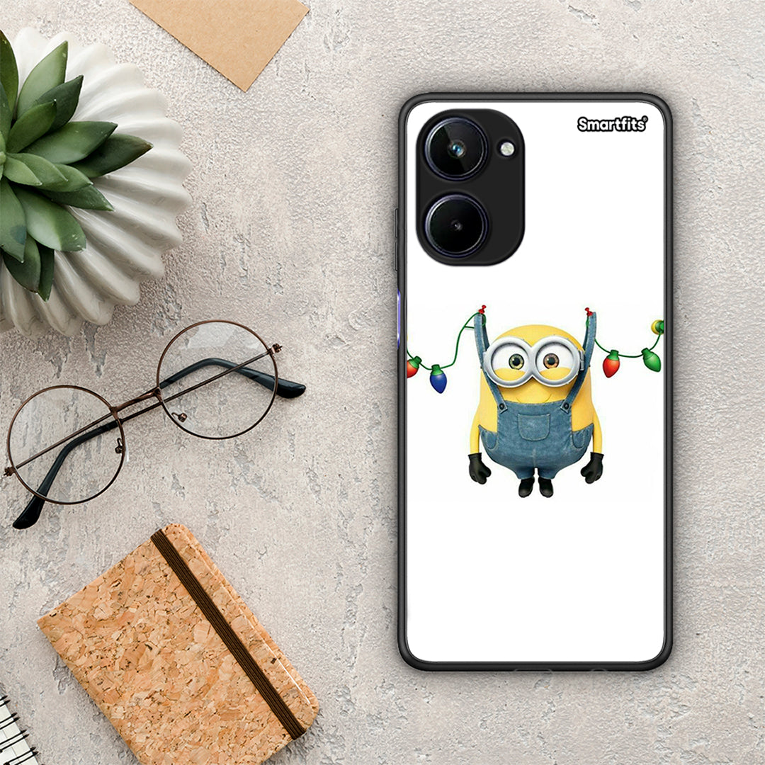 Θήκη Realme 10 Xmas Minion Lights από τη Smartfits με σχέδιο στο πίσω μέρος και μαύρο περίβλημα | Realme 10 Xmas Minion Lights Case with Colorful Back and Black Bezels