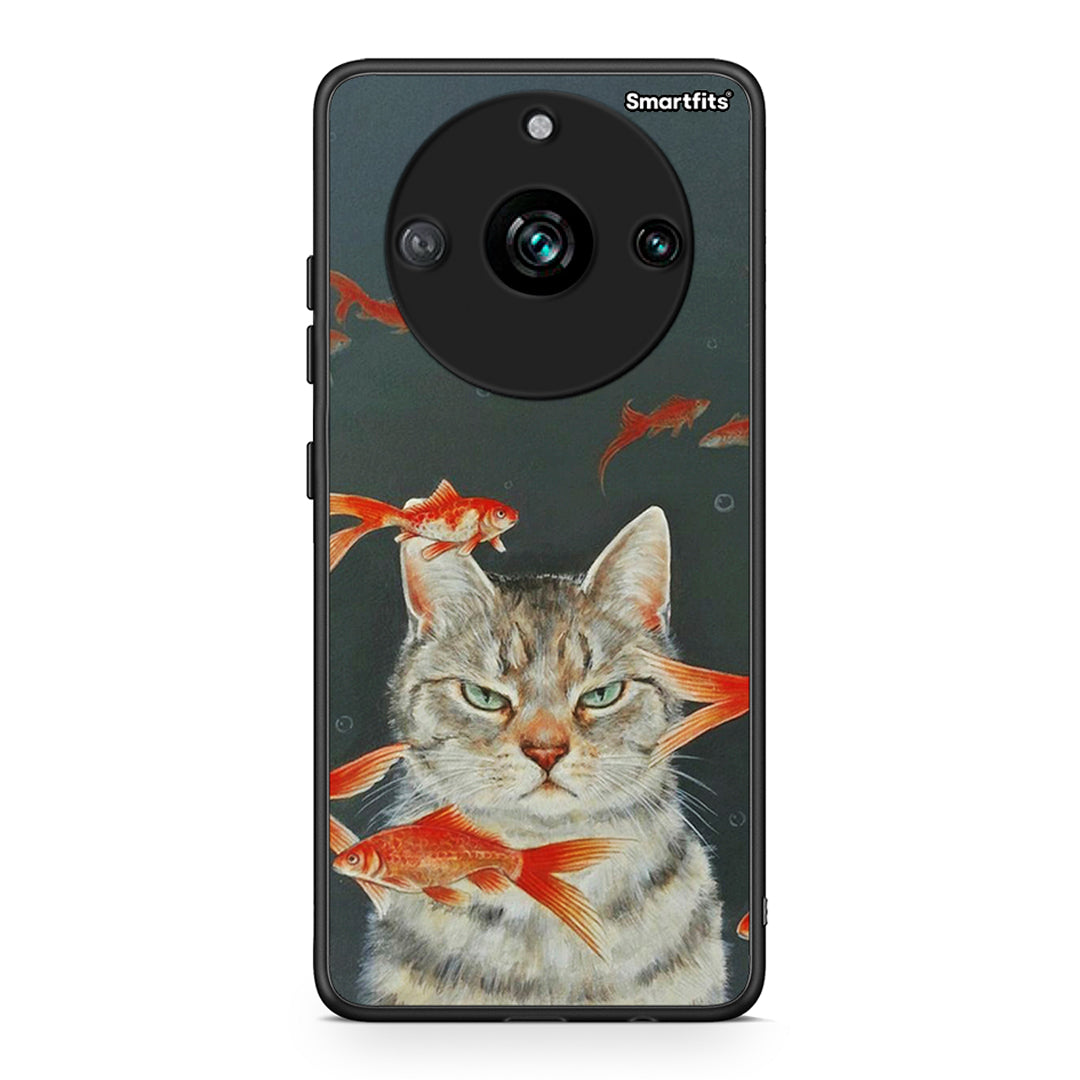 Realme 11 Pro+ Cat Goldfish θήκη από τη Smartfits με σχέδιο στο πίσω μέρος και μαύρο περίβλημα | Smartphone case with colorful back and black bezels by Smartfits