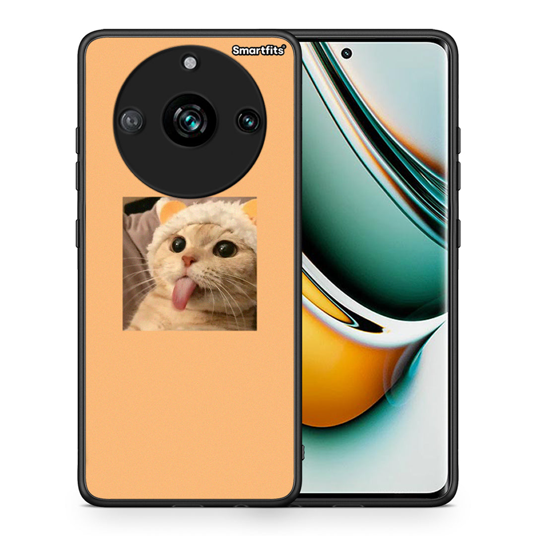 Θήκη Realme 11 Pro Cat Tongue από τη Smartfits με σχέδιο στο πίσω μέρος και μαύρο περίβλημα | Realme 11 Pro Cat Tongue case with colorful back and black bezels