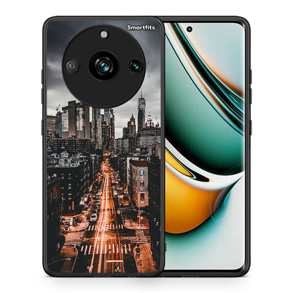 Θήκη Realme 11 Pro+ City Lights από τη Smartfits με σχέδιο στο πίσω μέρος και μαύρο περίβλημα | Realme 11 Pro+ City Lights case with colorful back and black bezels
