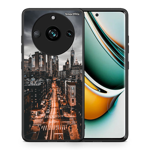 Θήκη Realme 11 Pro+ City Lights από τη Smartfits με σχέδιο στο πίσω μέρος και μαύρο περίβλημα | Realme 11 Pro+ City Lights case with colorful back and black bezels