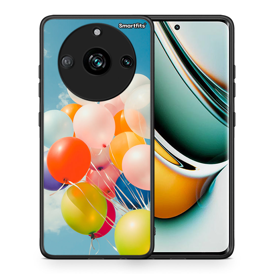 Θήκη Realme 11 Pro+ Colorful Balloons από τη Smartfits με σχέδιο στο πίσω μέρος και μαύρο περίβλημα | Realme 11 Pro+ Colorful Balloons case with colorful back and black bezels