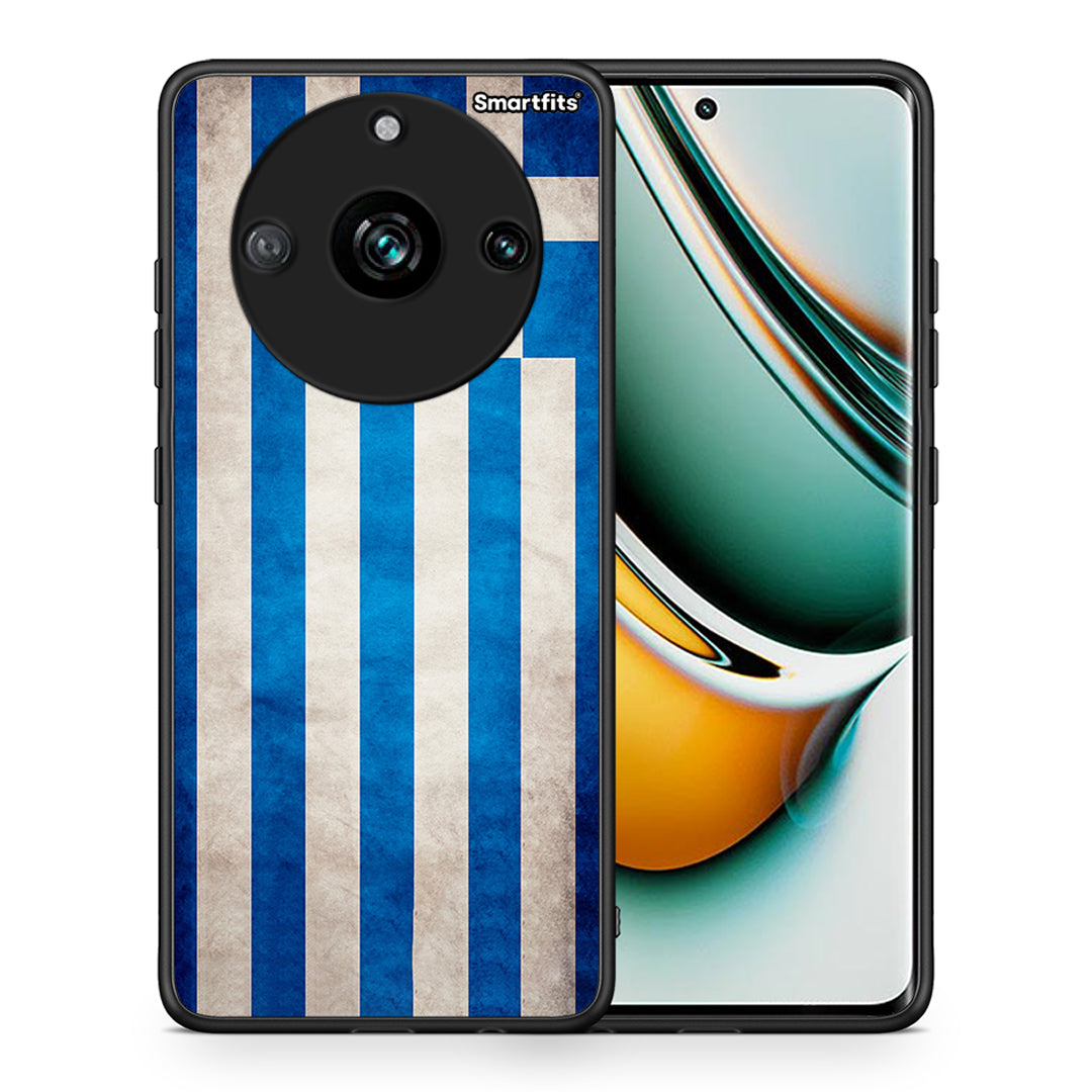 Θήκη Realme 11 Pro+ Greek Flag από τη Smartfits με σχέδιο στο πίσω μέρος και μαύρο περίβλημα | Realme 11 Pro+ Greek Flag case with colorful back and black bezels