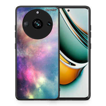 Θήκη Realme 11 Pro Rainbow Galaxy από τη Smartfits με σχέδιο στο πίσω μέρος και μαύρο περίβλημα | Realme 11 Pro Rainbow Galaxy case with colorful back and black bezels