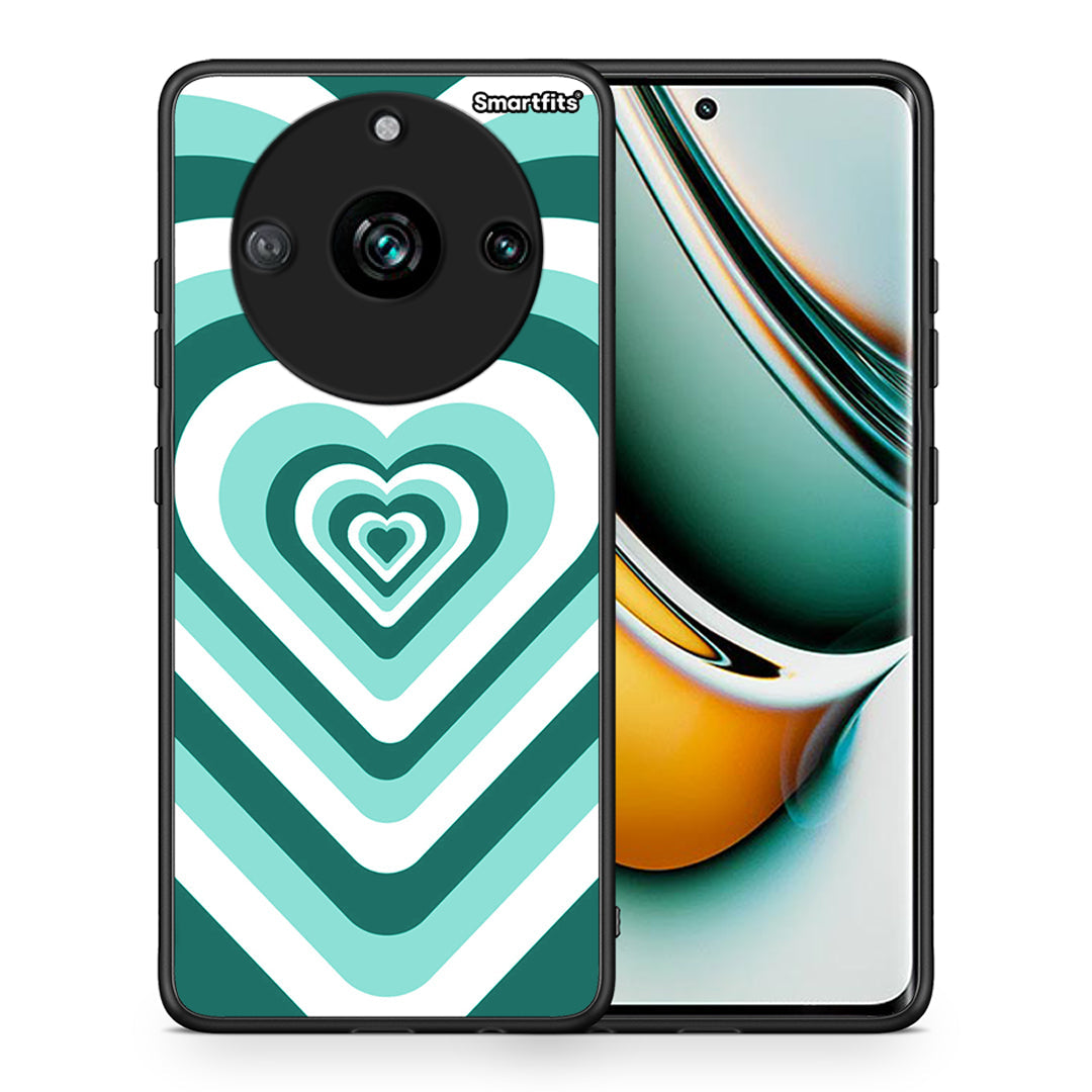 Θήκη Realme 11 Pro Green Hearts από τη Smartfits με σχέδιο στο πίσω μέρος και μαύρο περίβλημα | Realme 11 Pro Green Hearts case with colorful back and black bezels