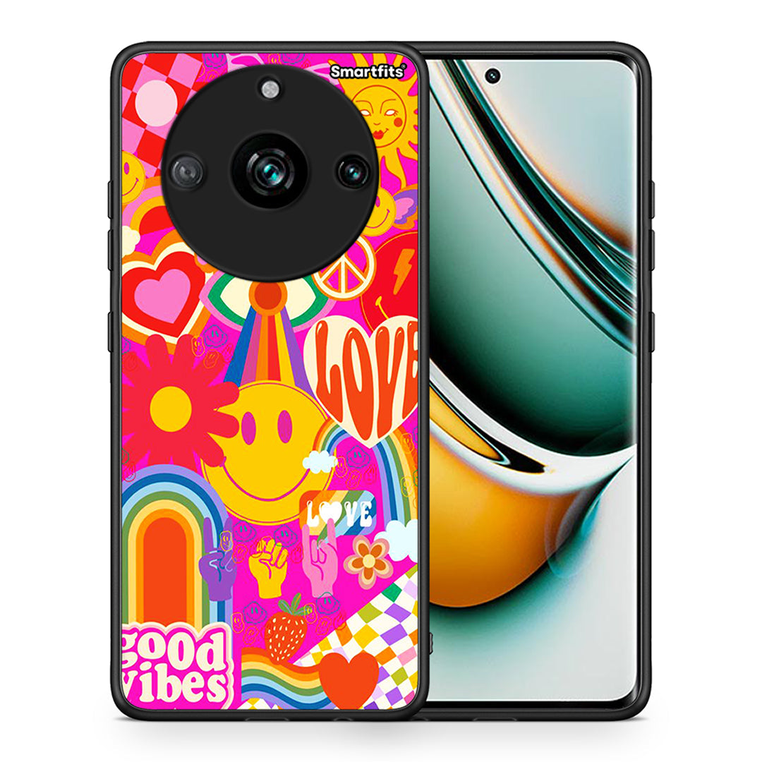 Θήκη Realme 11 Pro Hippie Love από τη Smartfits με σχέδιο στο πίσω μέρος και μαύρο περίβλημα | Realme 11 Pro Hippie Love case with colorful back and black bezels
