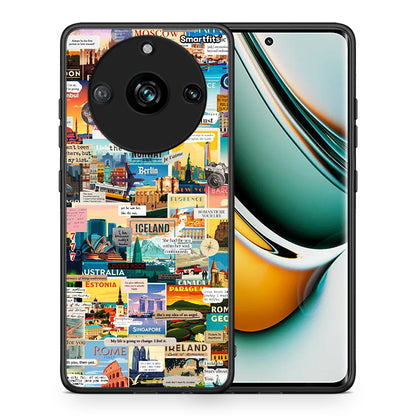 Θήκη Realme 11 Pro+ Live To Travel από τη Smartfits με σχέδιο στο πίσω μέρος και μαύρο περίβλημα | Realme 11 Pro+ Live To Travel case with colorful back and black bezels