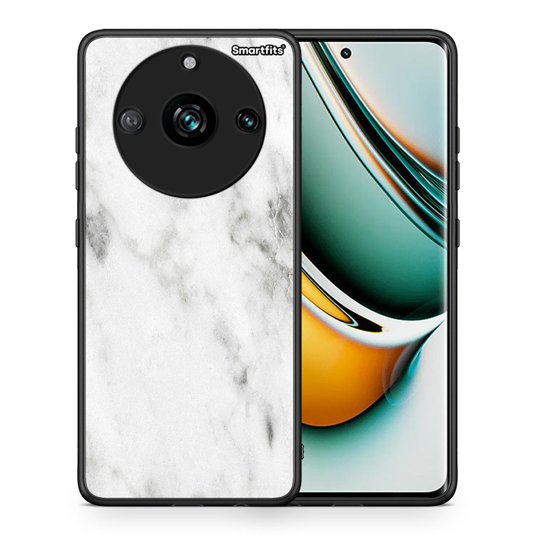 Θήκη Realme 11 Pro+ White Marble από τη Smartfits με σχέδιο στο πίσω μέρος και μαύρο περίβλημα | Realme 11 Pro+ White Marble case with colorful back and black bezels