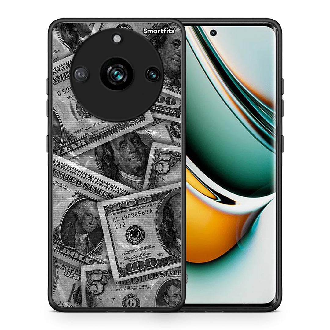Θήκη Realme 11 Pro+ Money Dollars από τη Smartfits με σχέδιο στο πίσω μέρος και μαύρο περίβλημα | Realme 11 Pro+ Money Dollars case with colorful back and black bezels