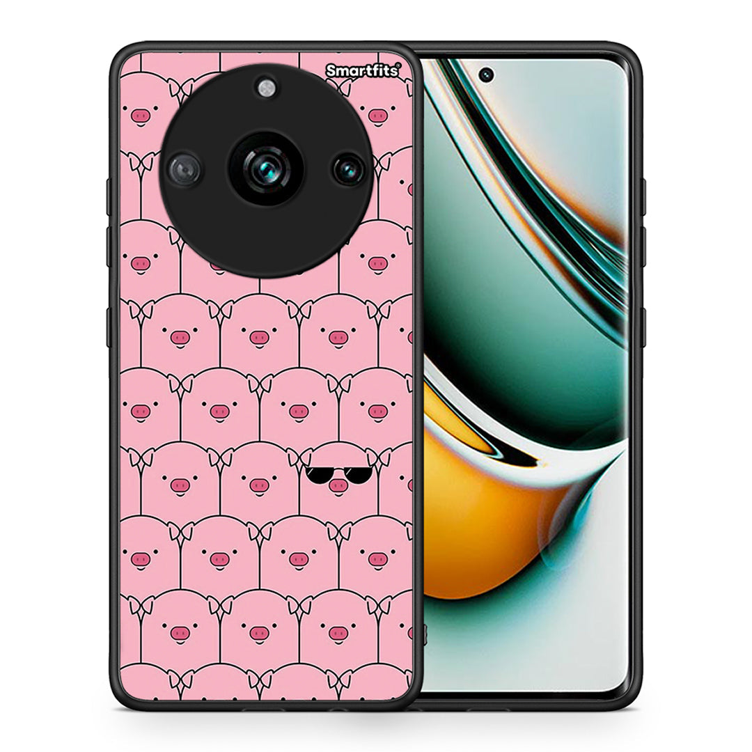 Θήκη Realme 11 Pro Pig Glasses από τη Smartfits με σχέδιο στο πίσω μέρος και μαύρο περίβλημα | Realme 11 Pro Pig Glasses case with colorful back and black bezels