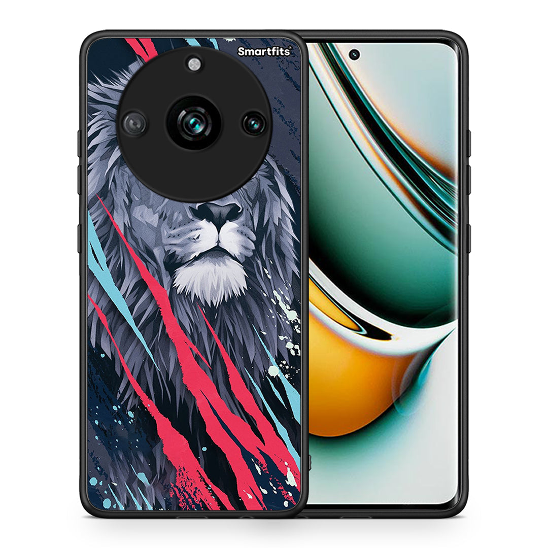 Θήκη Realme 11 Pro+ Lion Designer PopArt από τη Smartfits με σχέδιο στο πίσω μέρος και μαύρο περίβλημα | Realme 11 Pro+ Lion Designer PopArt case with colorful back and black bezels