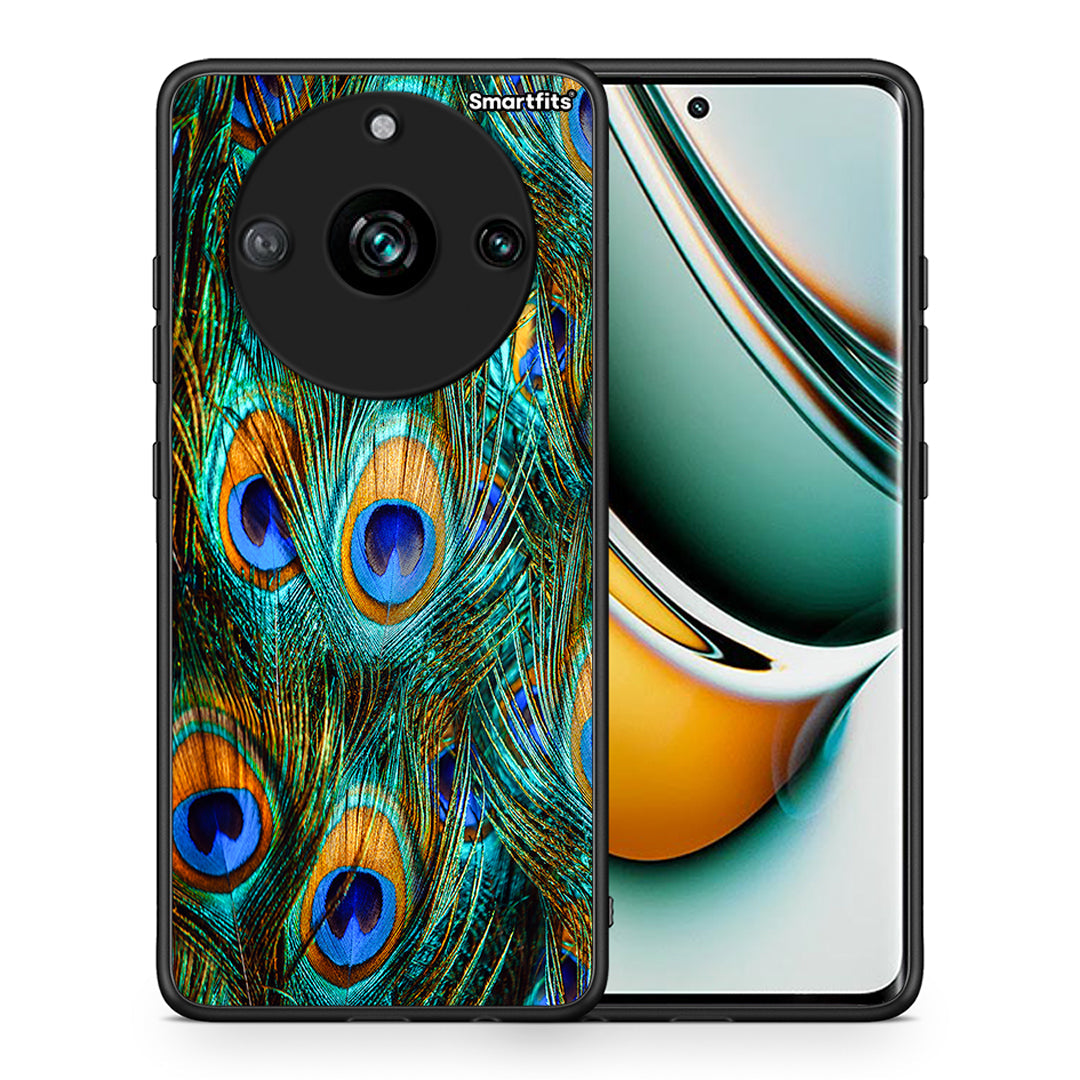 Θήκη Realme 11 Pro+ Real Peacock Feathers από τη Smartfits με σχέδιο στο πίσω μέρος και μαύρο περίβλημα | Realme 11 Pro+ Real Peacock Feathers case with colorful back and black bezels