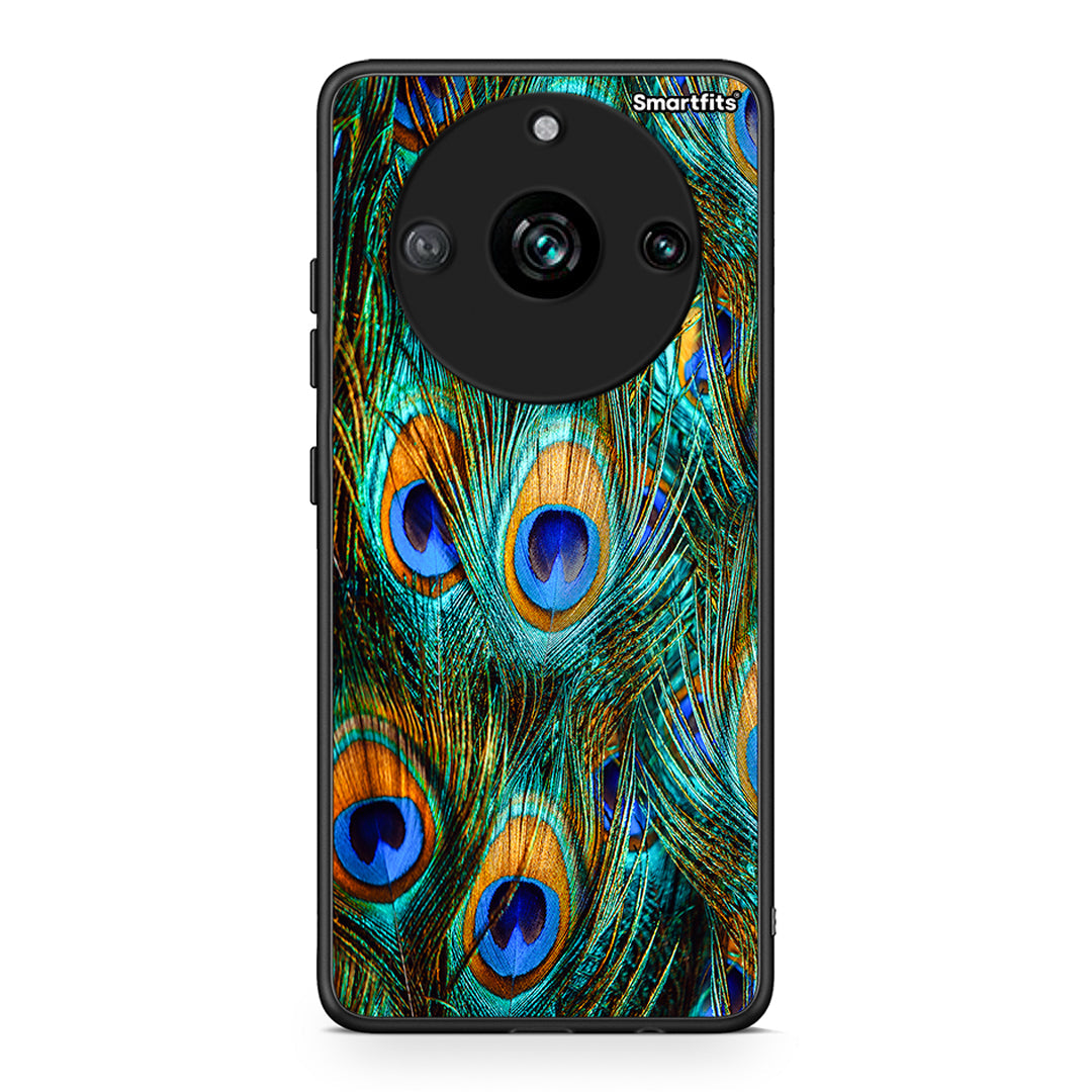 Realme 11 Pro Real Peacock Feathers θήκη από τη Smartfits με σχέδιο στο πίσω μέρος και μαύρο περίβλημα | Smartphone case with colorful back and black bezels by Smartfits