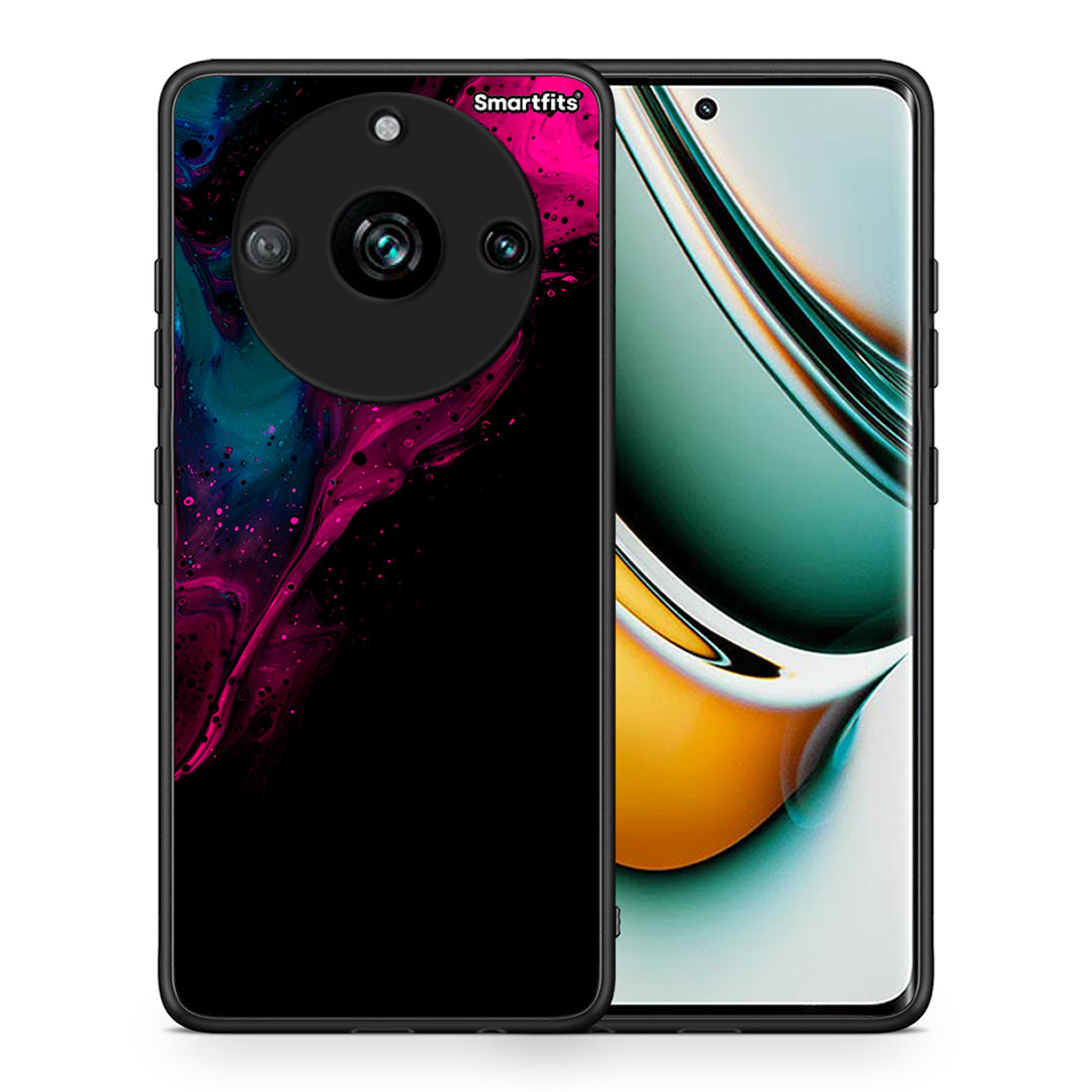 Θήκη Realme 11 Pro+ Pink Black Watercolor από τη Smartfits με σχέδιο στο πίσω μέρος και μαύρο περίβλημα | Realme 11 Pro+ Pink Black Watercolor case with colorful back and black bezels