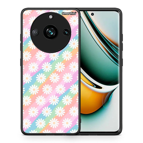 Θήκη Realme 11 Pro White Daisies από τη Smartfits με σχέδιο στο πίσω μέρος και μαύρο περίβλημα | Realme 11 Pro White Daisies case with colorful back and black bezels