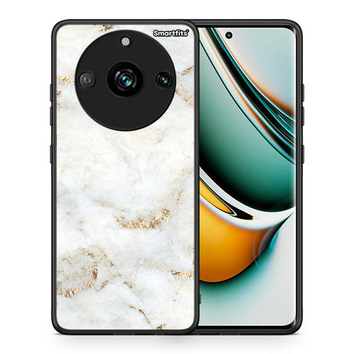 Θήκη Realme 11 Pro+ White Gold Marble από τη Smartfits με σχέδιο στο πίσω μέρος και μαύρο περίβλημα | Realme 11 Pro+ White Gold Marble case with colorful back and black bezels