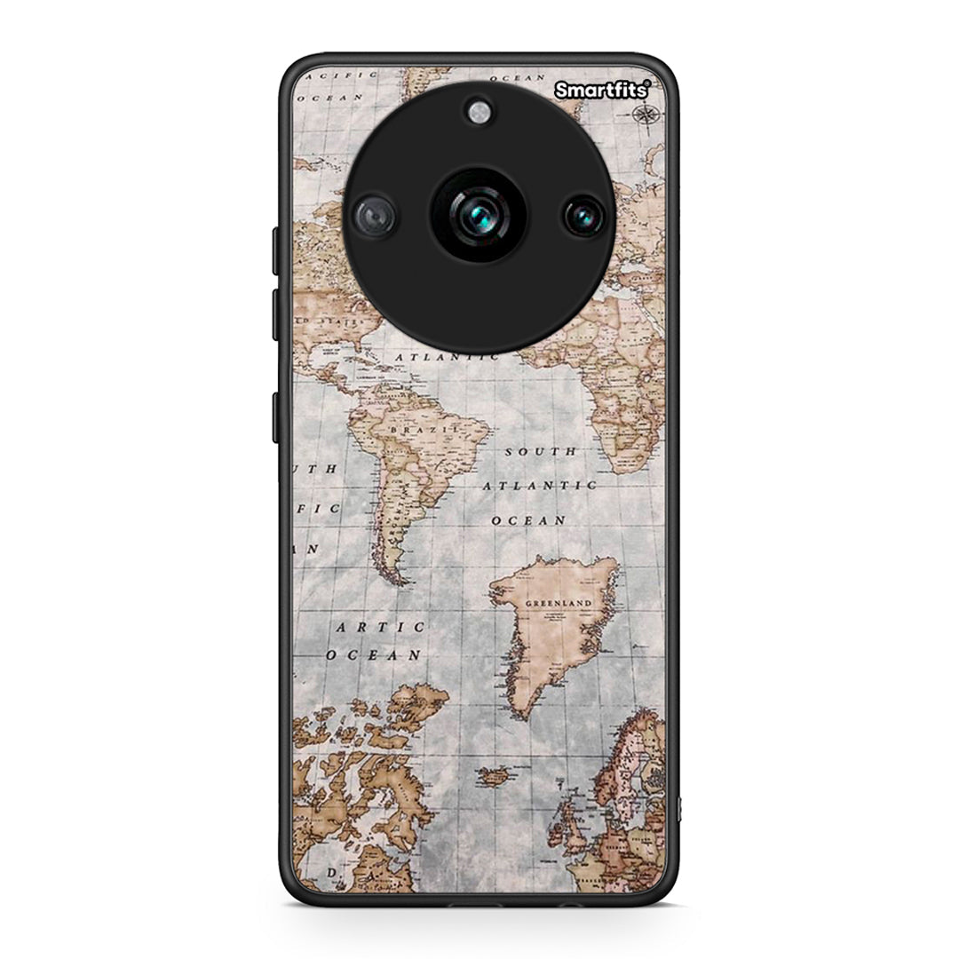 Realme 11 Pro+ World Map Θήκη από τη Smartfits με σχέδιο στο πίσω μέρος και μαύρο περίβλημα | Smartphone case with colorful back and black bezels by Smartfits