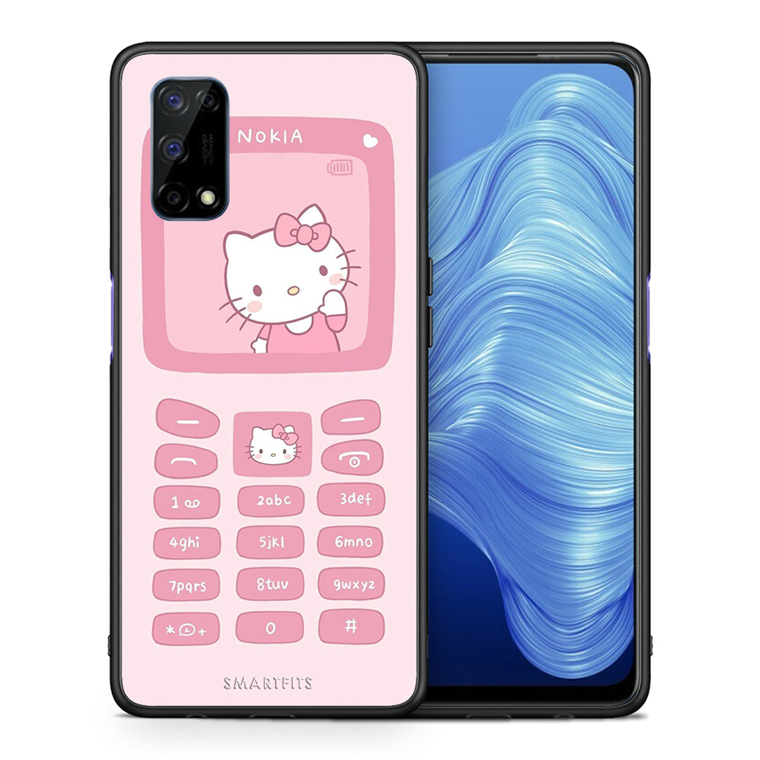 Θήκη Αγίου Βαλεντίνου Realme 7 5G Hello Kitten από τη Smartfits με σχέδιο στο πίσω μέρος και μαύρο περίβλημα | Realme 7 5G Hello Kitten case with colorful back and black bezels