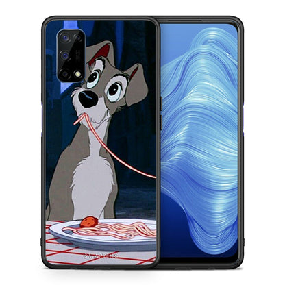 Θήκη Αγίου Βαλεντίνου Realme 7 5G Lady And Tramp 1 από τη Smartfits με σχέδιο στο πίσω μέρος και μαύρο περίβλημα | Realme 7 5G Lady And Tramp 1 case with colorful back and black bezels