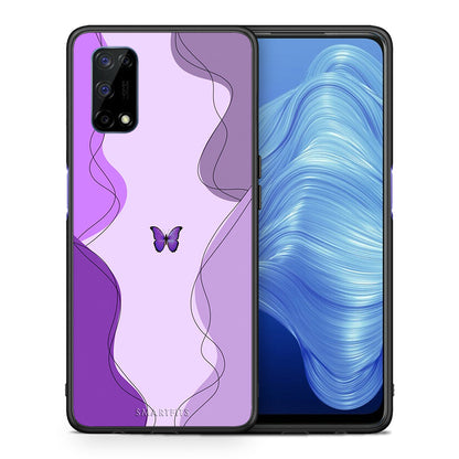 Θήκη Αγίου Βαλεντίνου Realme 7 5G Purple Mariposa από τη Smartfits με σχέδιο στο πίσω μέρος και μαύρο περίβλημα | Realme 7 5G Purple Mariposa case with colorful back and black bezels