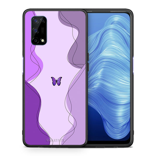 Θήκη Αγίου Βαλεντίνου Realme 7 5G Purple Mariposa από τη Smartfits με σχέδιο στο πίσω μέρος και μαύρο περίβλημα | Realme 7 5G Purple Mariposa case with colorful back and black bezels