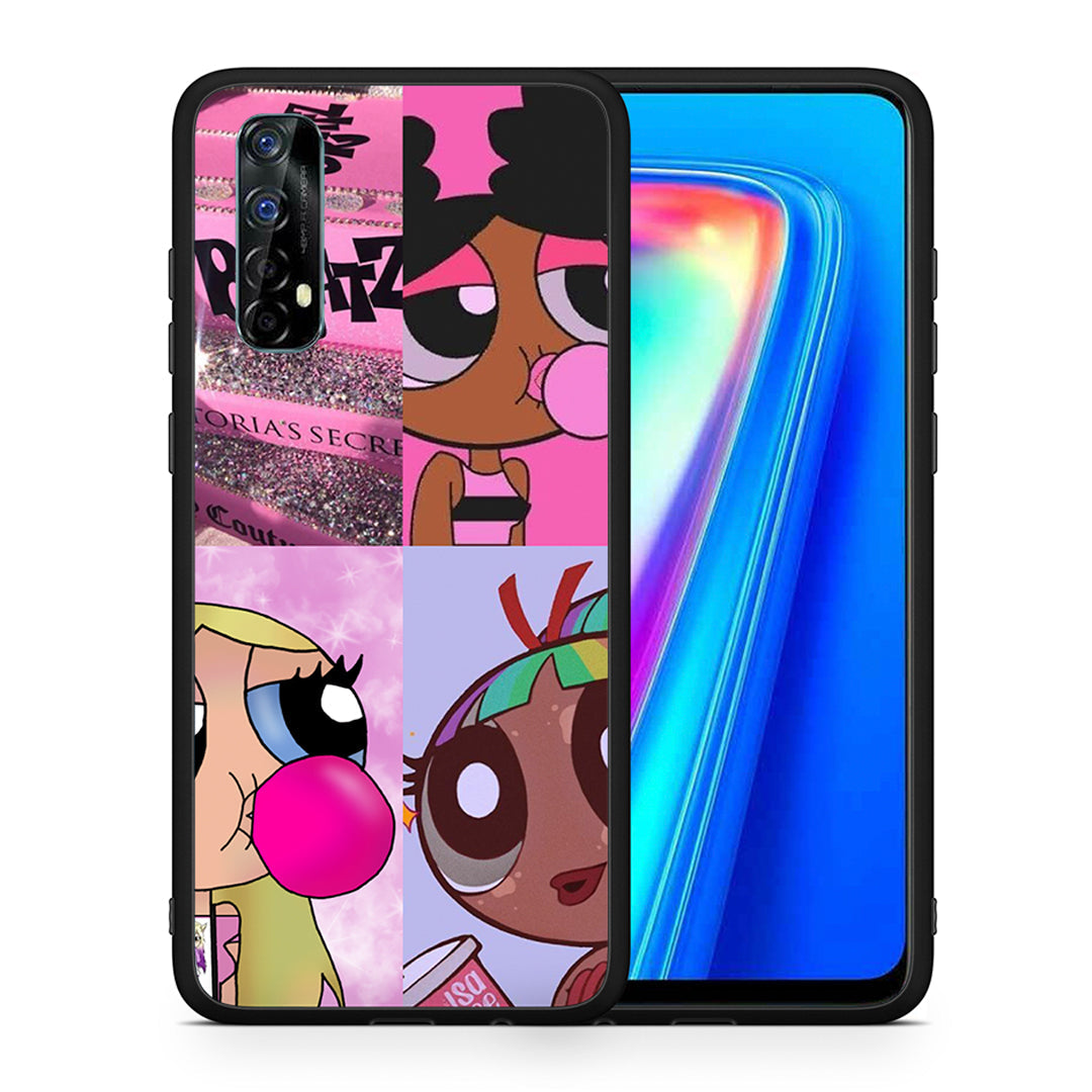 Θήκη Αγίου Βαλεντίνου Realme 7 Bubble Girls από τη Smartfits με σχέδιο στο πίσω μέρος και μαύρο περίβλημα | Realme 7 Bubble Girls case with colorful back and black bezels