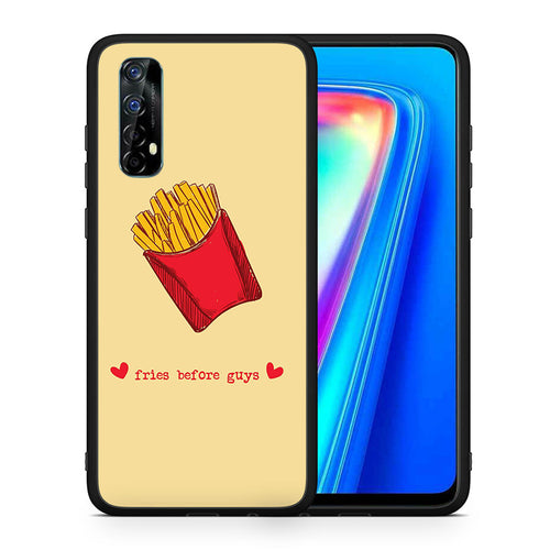 Θήκη Αγίου Βαλεντίνου Realme 7 Fries Before Guys από τη Smartfits με σχέδιο στο πίσω μέρος και μαύρο περίβλημα | Realme 7 Fries Before Guys case with colorful back and black bezels