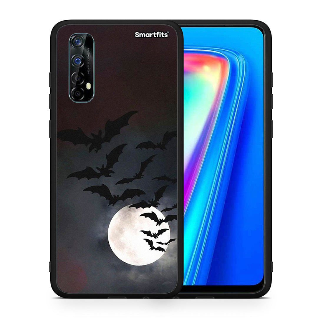 Θήκη Realme 7 Halloween Bat Night από τη Smartfits με σχέδιο στο πίσω μέρος και μαύρο περίβλημα | Realme 7 Halloween Bat Night case with colorful back and black bezels